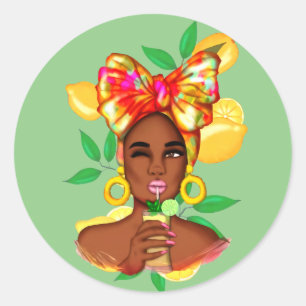 Afro African Women Classic Round Sticker