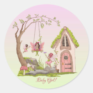 Afro American Baby Shower Fairy Classic Round Sticker