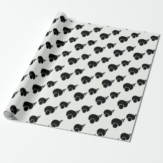 afro and pick black and white wrapping paper