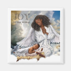 Afro Angel and Baby Jesus Christmas Magnets