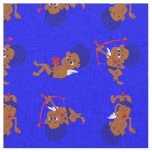 afro angel black cupid african cherub blue heart fabric