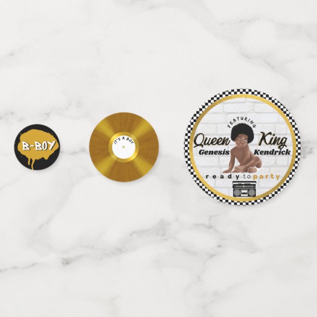 Afro Baby Boy 90's Hip Hop Retro Baby Shower Confetti (Backs)