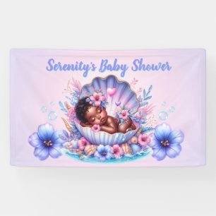 Afro Baby Girl in Seashell Pastel Baby Shower Banner