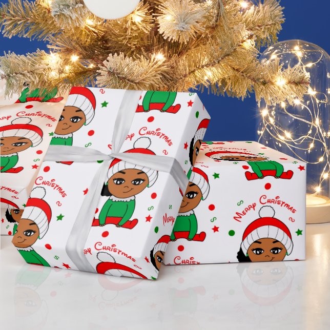 Afro Baby Girl Puffs Christmas  African American Wrapping Paper (Holidays)