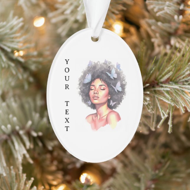 Afro Beauty with Butterflies – Watercolor Ornament (Tree)