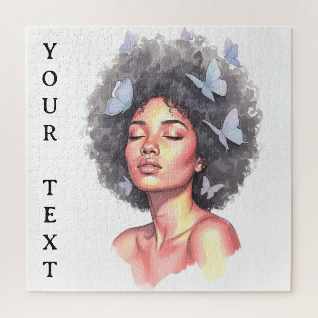 Afro Beauty with Butterflies – Watercolor Portrait Jigsaw Puzzle (Vertical)