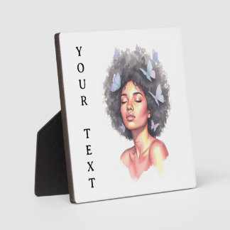 Afro Beauty with Butterflies – Watercolor Portrait Plaque
