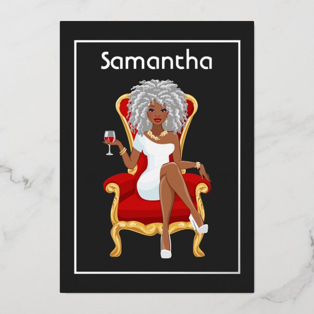 Afro Birthday Party Foil Invitation (Front)