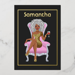 Afro Birthday Party Foil Invitation