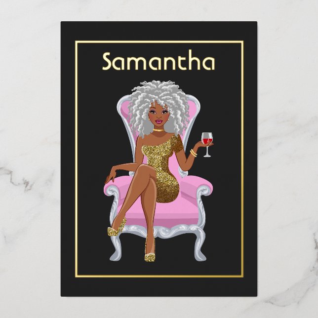 Afro Birthday Party Foil Invitation (Front)