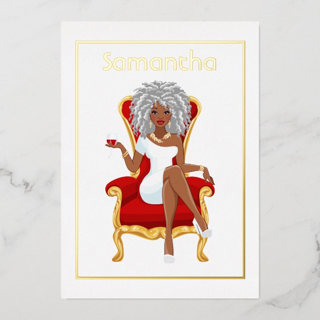 Afro Birthday Party Foil Invitation (Front)