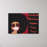 Afro Black girl Canvas Popping gum Loving Me<br><div class="desc">Canvas Burgundy And Black... African American Woman with an Afro blowing out Burgundy bubble gum that says loving me on it wearing sunglasses with Burgundy stars with big hoop earrings. Her motivational font comes sexy. This wall art deco created by Lady Survivor herself is a perfect gift for your love...</div>