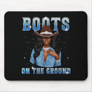 Afro Black Melanin Queen Western Cowgirl Hat Boots Mouse Mat