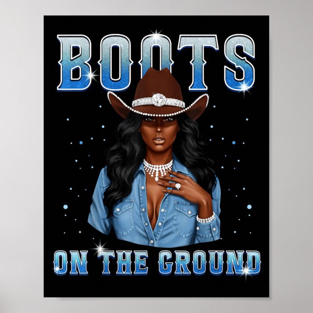 Afro Black Melanin Queen Western Cowgirl Hat Boots Poster (Front)