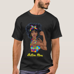 Afro Black Woman Autism Mom Awareness Tattoo Jigsa T-Shirt