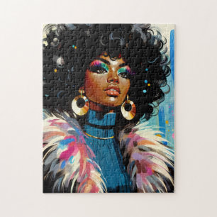 Afro Black Woman Colorful Retro Art Jigsaw Puzzle