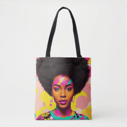 Afro Black Woman Colourful Pop Art Tote Bag