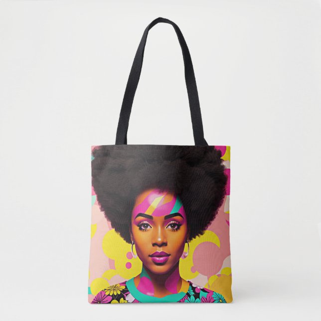 Afro Black Woman Colourful Pop Art Tote Bag (Front)
