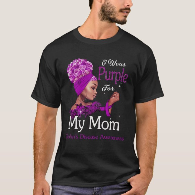 Afro Black Woman Purple For Mom Crohns Disease Awa T-Shirt (Front)