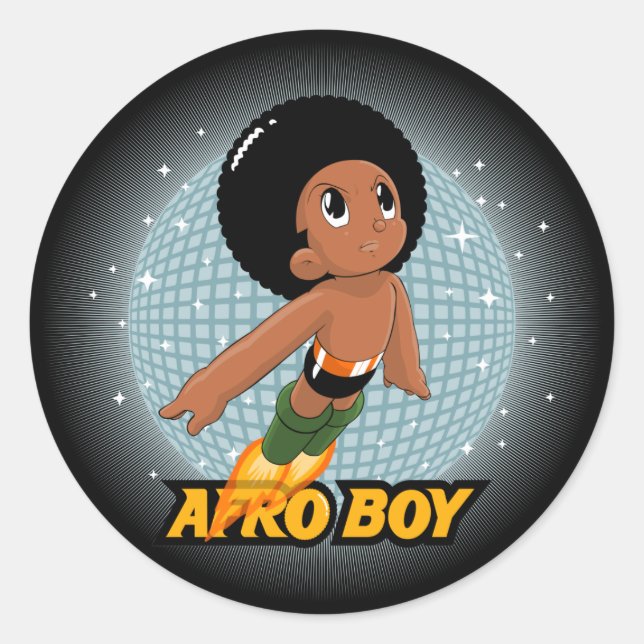 Afro Boy Classic Round Sticker (Front)