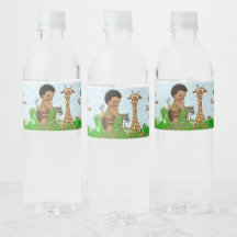 Afro Boy Safari Baby Shower Water Bottle Labels