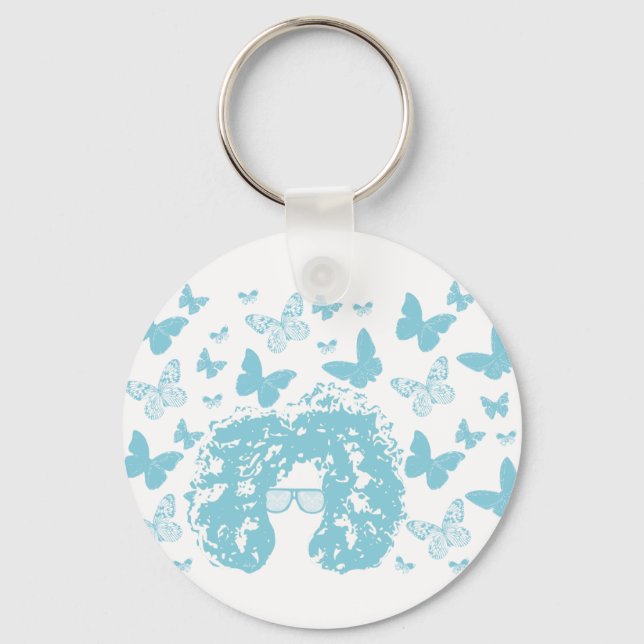 Afro, Butterflies and Sunglasses Key Ring (Front)
