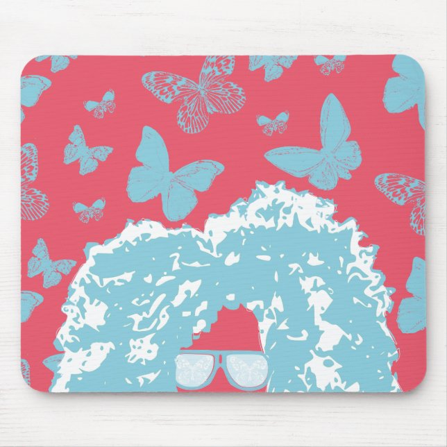 Afro, Butterflies and Sunglasses Mouse Mat (Front)