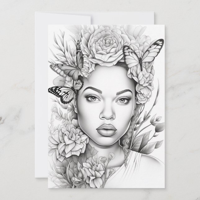 Afro Butterfly Beauty | Colour Your Own Postcard (Front)