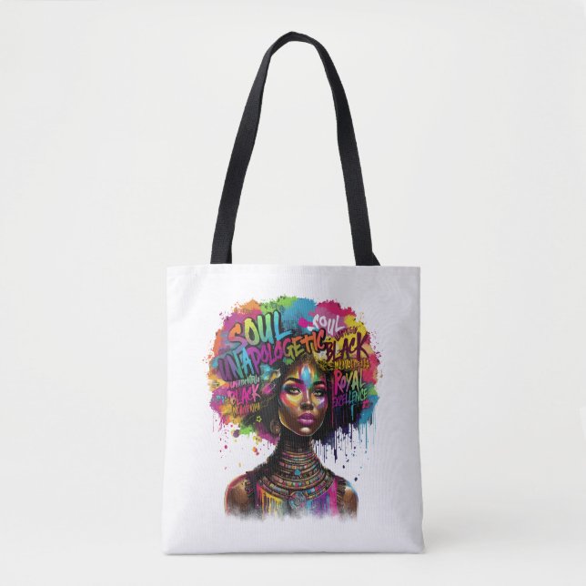 Afro Colourful Unapologetically Black Woman Tote Bag (Front)