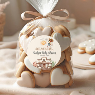 Afro Cowgirl Western Girl Ranch Cactus Baby Shower Classic Round Sticker