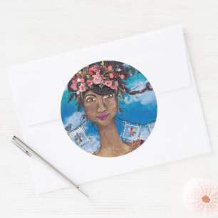 Afro Cuban Latina Beauty Flower Crown Classic Round Sticker