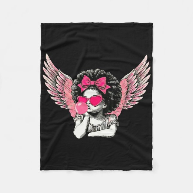 Afro Cupid With Sungles Blowing Bubble Gum Valenti Fleece Blanket (Front)