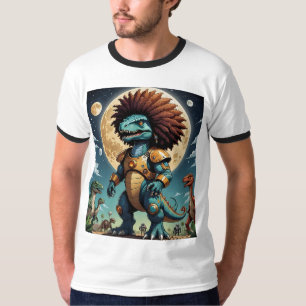 Afro Dinosaur in Space Armour Funny T-Shirt