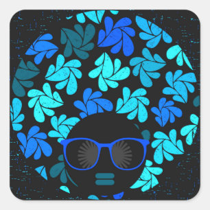 Afro Diva Blue Square Sticker
