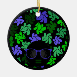 Afro Diva Green & Blue Ceramic Tree Decoration