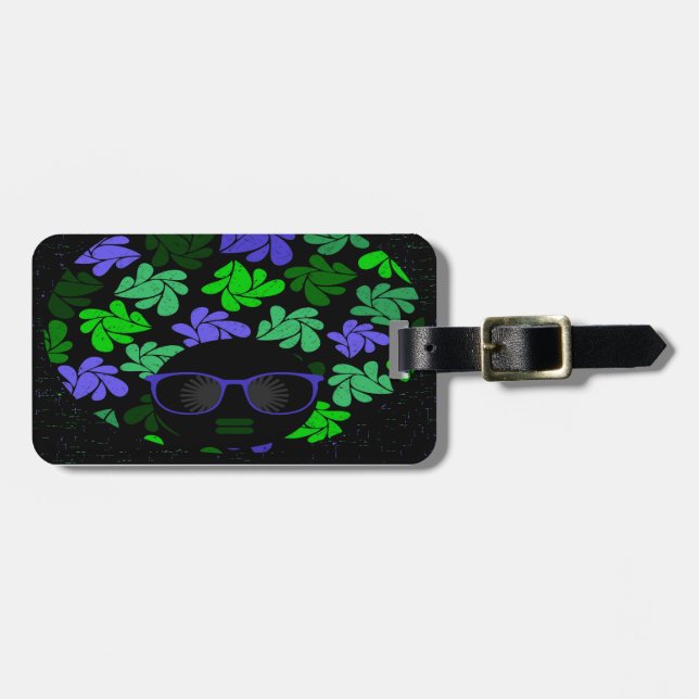 Afro Diva Green & Blue Luggage Tag (Front Horizontal)