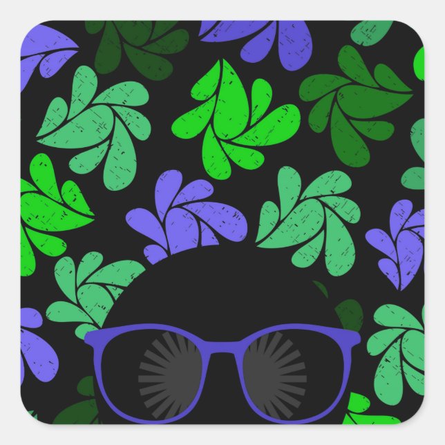 Afro Diva Green & Blue Square Sticker (Front)