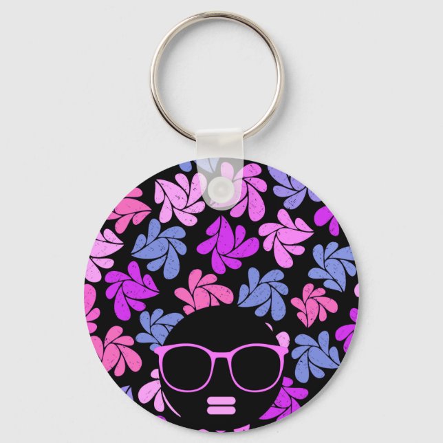 Afro Diva Pink Lavender Blue Key Ring (Front)