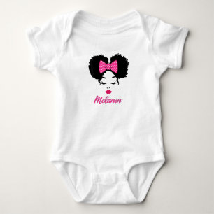 Afro Diva Pink Lips Bow Tie Black Girl Magic Puffs Baby Bodysuit