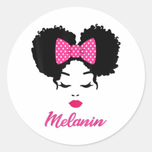 Afro Diva Pink Lips Bow Tie Black Girl Magic Puffs Classic Round Sticker