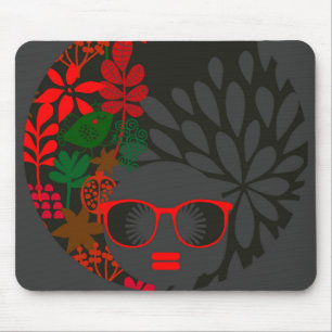 Afro Diva Red Green Slate Black Mouse Mat