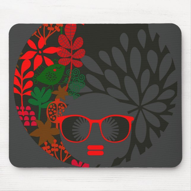 Afro Diva Red Green Slate Black Mouse Mat (Front)