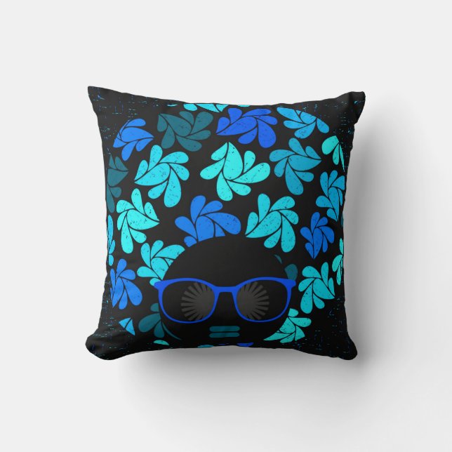 Afro Diva Turquoise Blue & Black Pillow (Front)