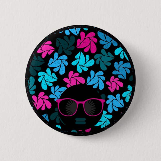 Afro Diva Turquoise & Hot Pink 6 Cm Round Badge (Front)