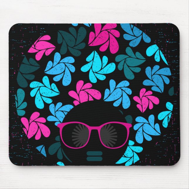 Afro Diva Turquoise & Hot Pink Mouse Mat (Front)