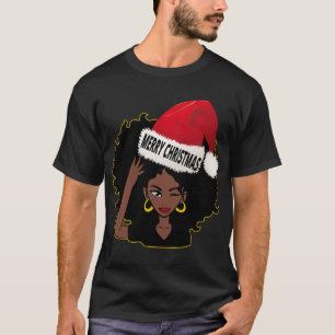 Afro Diva Winking Eye Merry Christmas Melanin Quee T-Shirt