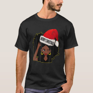 Afro Diva Winking Eye Merry Christmas Melanin Quee T-Shirt