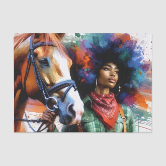 Afro Equestrian Woman - Western Horse Rider II Tissue Paper (Front)