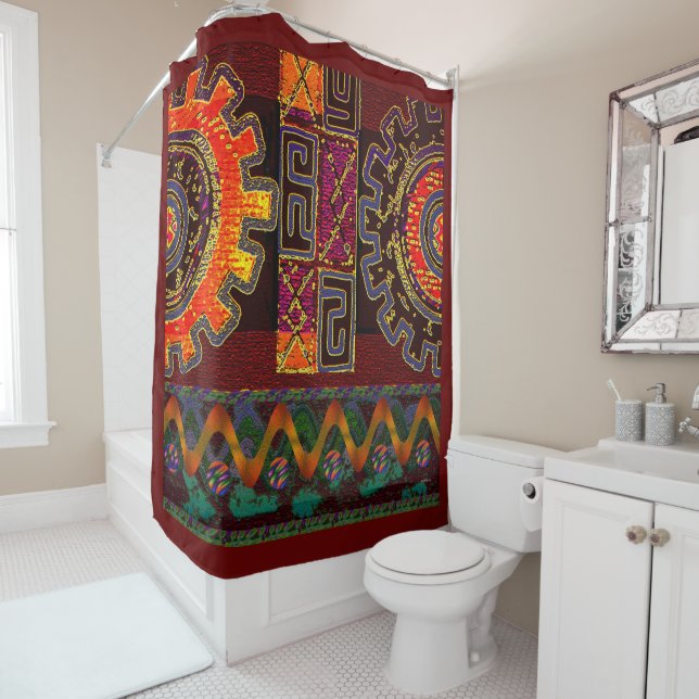 Afro Geometric Motifs Shower Curtain (In Situ)