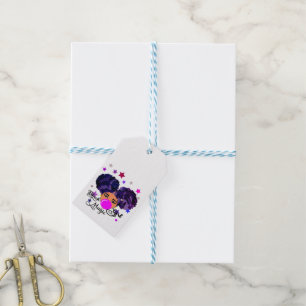 Afro Girl African American Blowing Bubble Gift Tags
